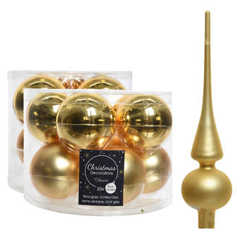 Glazen kerstballen pakket goud glans/mat 32x stuks inclusief piek mat - Kerstbal