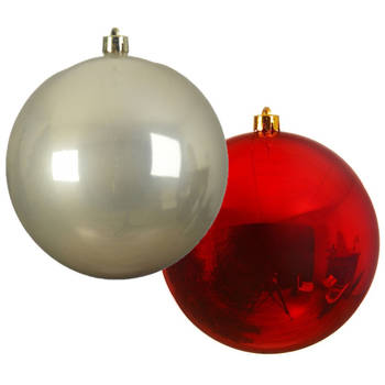 Grote decoratie kerstballen - 2x st - 20 cm - champagne en rood - kunststof - Kerstbal