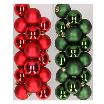 32x stuks kunststof kerstballen mix van rood en donkergroen 4 cm - Kerstbal