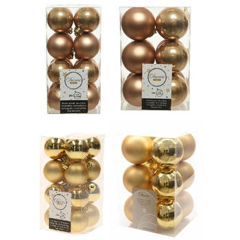 Kerstversiering kunststof kerstballen mix goud/ camel bruin 4 en 6 cm pakket van 80x stuks - Kerstbal