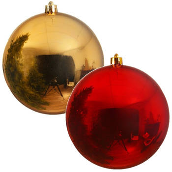 2x Grote kerstballen goud en rood van 25 cm glans van kunststof - Kerstbal