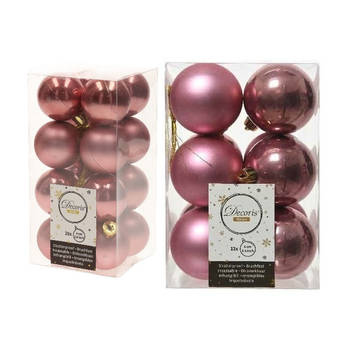 Kerstversiering kunststof kerstballen oud roze 4-6 cm pakket van 40x stuks - Kerstbal