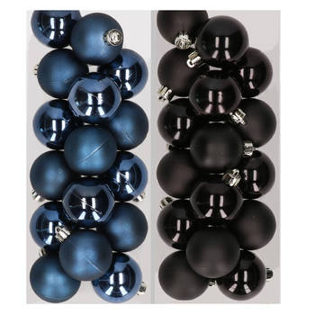 32x stuks kunststof kerstballen mix van donkerblauw en zwart 4 cm - Kerstbal
