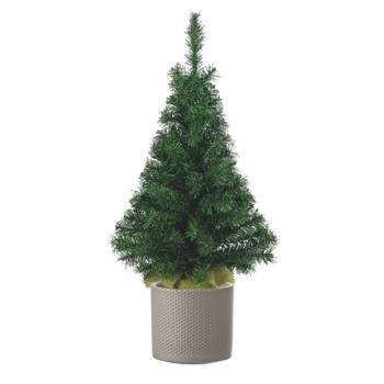 Volle kunst kerstboom 75 cm inclusief taupe pot - Kunstkerstboom