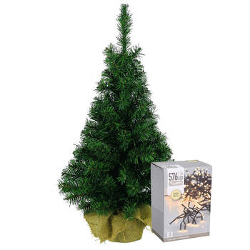 Decoris kerstboom 90 cm met clusterverlichting warm wit - Kunstkerstboom
