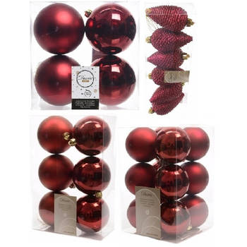 Kerstversiering kunststof kerstballen donkerrood 6-8-10 cm pakket van 50x stuks - Kerstbal