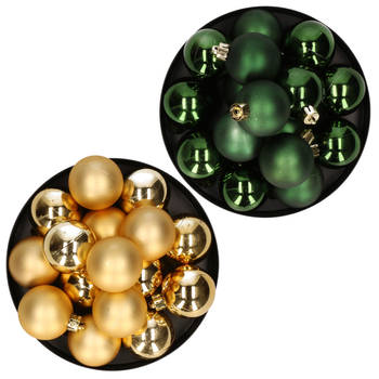 Kerstversiering kunststof kerstballen mix goud/ donkergroen 4 en 6 cm pakket van 80x stuks - Kerstbal