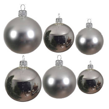 Glazen kerstballen pakket zilver glans/mat 26x stuks diverse maten - Kerstbal