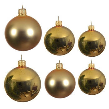 Glazen kerstballen pakket goud glans/mat 16x stuks diverse maten - Kerstbal