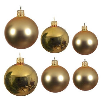 Glazen kerstballen pakket goud glans/mat 16x stuks diverse maten - Kerstbal