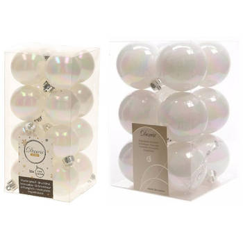 Kerstversiering kunststof kerstballen parelmoer wit 4-6 cm pakket van 40x stuks - Kerstbal