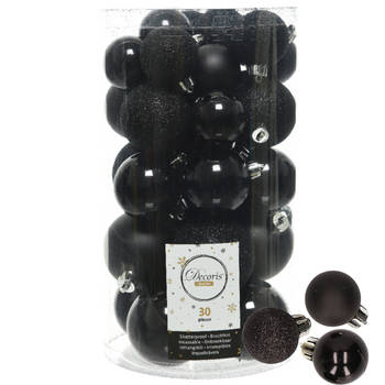 Decoris kerstballen 44x stuks zwart 3-4-5-6 cm kunststof - Kerstbal
