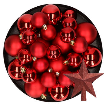 Kerstversiering kunststof kerstballen met piek rood 6-8-10 cm pakket van 45x stuks - Kerstbal