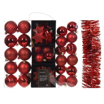 Kerstversiering- rood - kerstballen, ornamenten, slinger - kunststof - Kerstbal