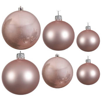 Glazen kerstballen pakket lichtroze glans/mat 16x stuks diverse maten - Kerstbal