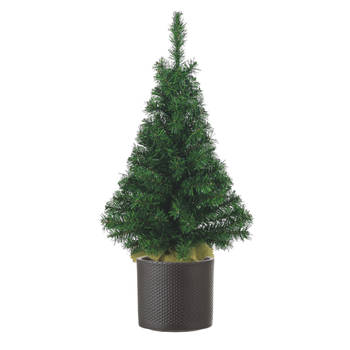 Volle kunst kerstboom 75 cm inclusief donkergrijze pot - Kunstkerstboom