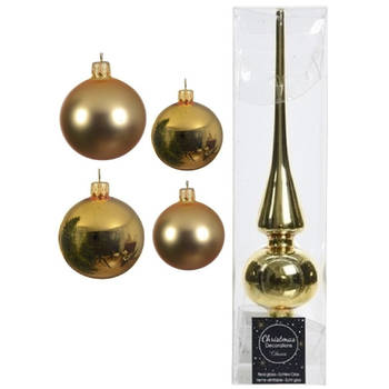 Glazen kerstballen pakket goud glans/mat 38x stuks 4 en 6 cm met piek glans - Kerstbal