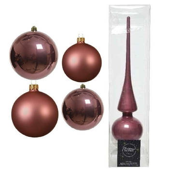 Glazen kerstballen pakket oud roze glans/mat 38x stuks 4 en 6 cm met piek glans - Kerstbal