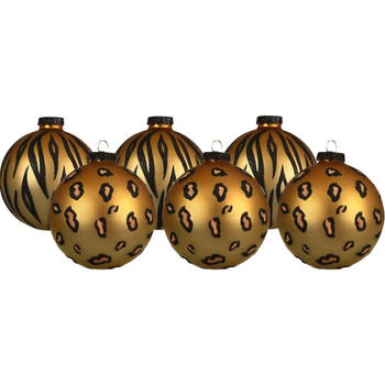 Decoris kerstballen - 6x stuks - 8 cm - dierenprint - glas - Kerstbal