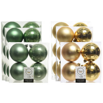 Kerstversiering kunststof kerstballen mix salie groen/goud 6-8-10 cm pakket van 44x stuks - Kerstbal