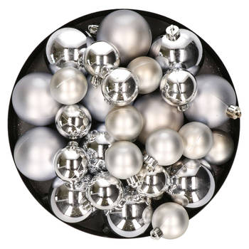 Kerstversiering kunststof kerstballen zilver 6-8-10 cm pakket van 22x stuks - Kerstbal
