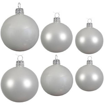 Glazen kerstballen pakket winter wit glans/mat 16x stuks diverse maten - Kerstbal