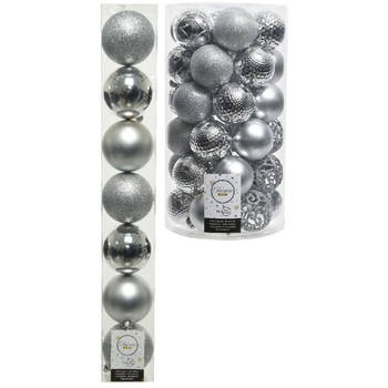 Kerstversiering kunststof kerstballen zilver 6-8 cm pakket van 51x stuks - Kerstbal