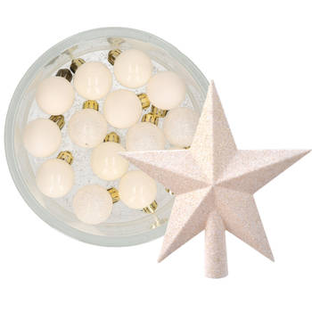 Decoris 14x stuks kerstballen 3 cm met ster piek wol wit kunststof - Kerstbal