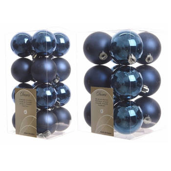 Kerstversiering kunststof kerstballen donkerblauw 4-6 cm pakket van 40x stuks - Kerstbal