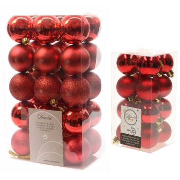 Kerstversiering kunststof kerstballen rood 4-6 cm pakket van 46x stuks - Kerstbal
