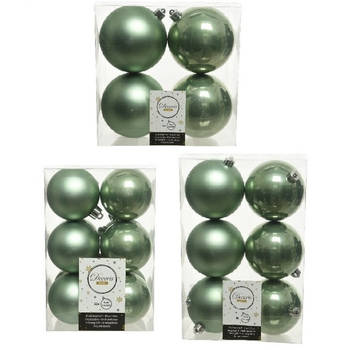 Kerstversiering kunststof kerstballen salie groen 6-8-10 cm pakket van 22x stuks - Kerstbal