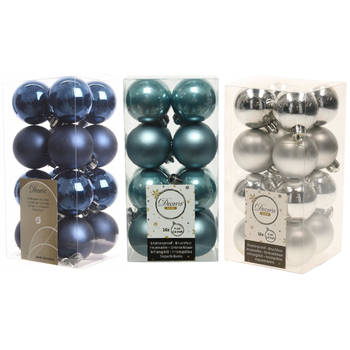48x Stuks kunststof kerstballen mix donkerblauw/zilver/ijsblauw 4 cm - Kerstbal