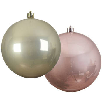 Grote decoratie kerstballen - 2x st - 20 cm - champagne en lichtroze - kunststof - Kerstbal