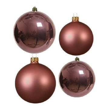 Glazen kerstballen pakket oudroze glans/mat 38x stuks 4 en 6 cm - Kerstbal