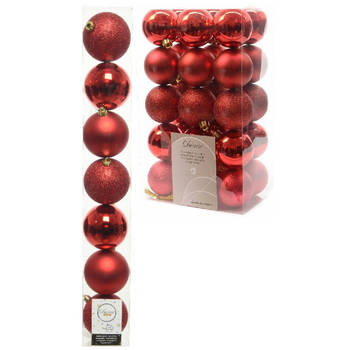 Kerstversiering kunststof kerstballen rood 4-5-6-8 cm pakket van 33x stuks - Kerstbal