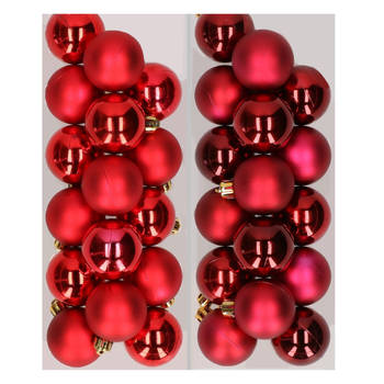 32x stuks kunststof kerstballen mix van rood en donkerrood 4 cm - Kerstbal