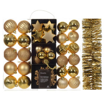 Kerstversiering- goud - kerstballen, ornamenten, slinger - kunststof - Kerstbal