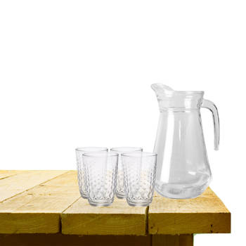 Excellent Houseware karaf schenkkan glas 1000 ml met 6x stuks waterglazen - Drinkglazen