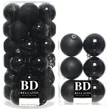 Kerstversiering kunststof kerstballen zwart 6-8 cm pakket van 49x stuks - Kerstbal