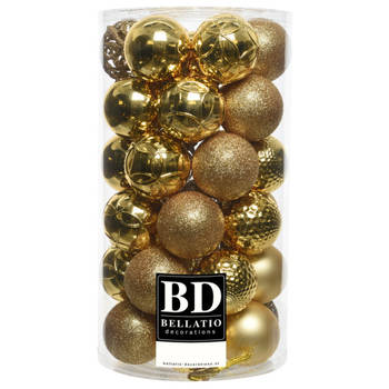 37x stuks kunststof kerstballen goud 6 cm inclusief kerstbalhaakjes - Kerstbal