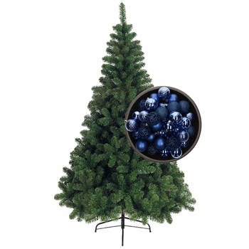 Bellatio Decorations kunst kerstboom 240 cm met kerstballen kobalt blauw - Kunstkerstboom