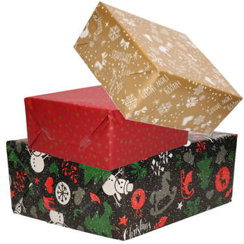 3x Rollen Kerst inpakpapier/cadeaupapier 2,5 x 0,7 meter - Cadeaupapier