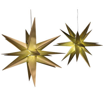 Verlichte 3D kerststerren - 2x st - goud - 35 en 60 cm - kunststof - Kerststerren