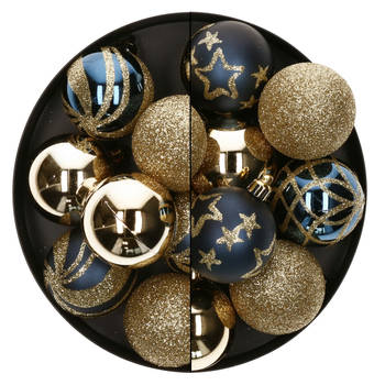Atmosphera Kerstballen - 27x st - donkerblauw/goud - 4 en 5 cm - Kerstbal