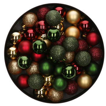 42x Stuks kunststof kerstballen mix donkergroen/goud/donkerrood 3 cm - Kerstbal