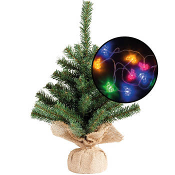 Mini kerstboom - groen - met paarden thema verlichting - H45 cm - Kunstkerstboom