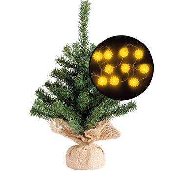 Mini kerstboom - groen - met zonnebloemen verlichting - H45 cm - Kunstkerstboom