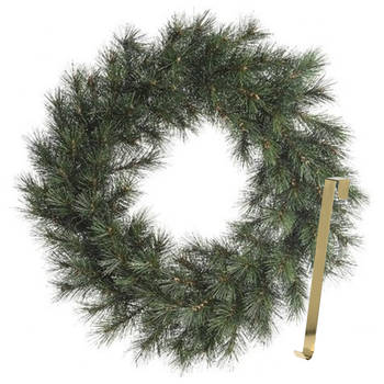 Kerstkrans 60 cm - groen - met gouden hanger/ophanghaak - kerstversiering - Kerstkransen