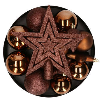 Kerstballen met ster piek - set 40-delig - bruin - kunststof - kerstversiering - Kerstbal