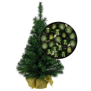 Mini kerstboom/kunst kerstboom H75 cm inclusief kerstballen groen - Kunstkerstboom